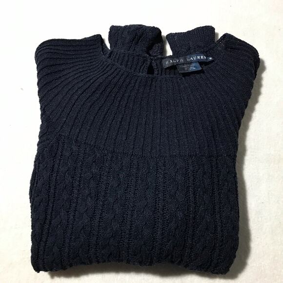 Ralph Lauren womens navy blue silk blend pullover cable open knit sweater - Picture 10 of 11